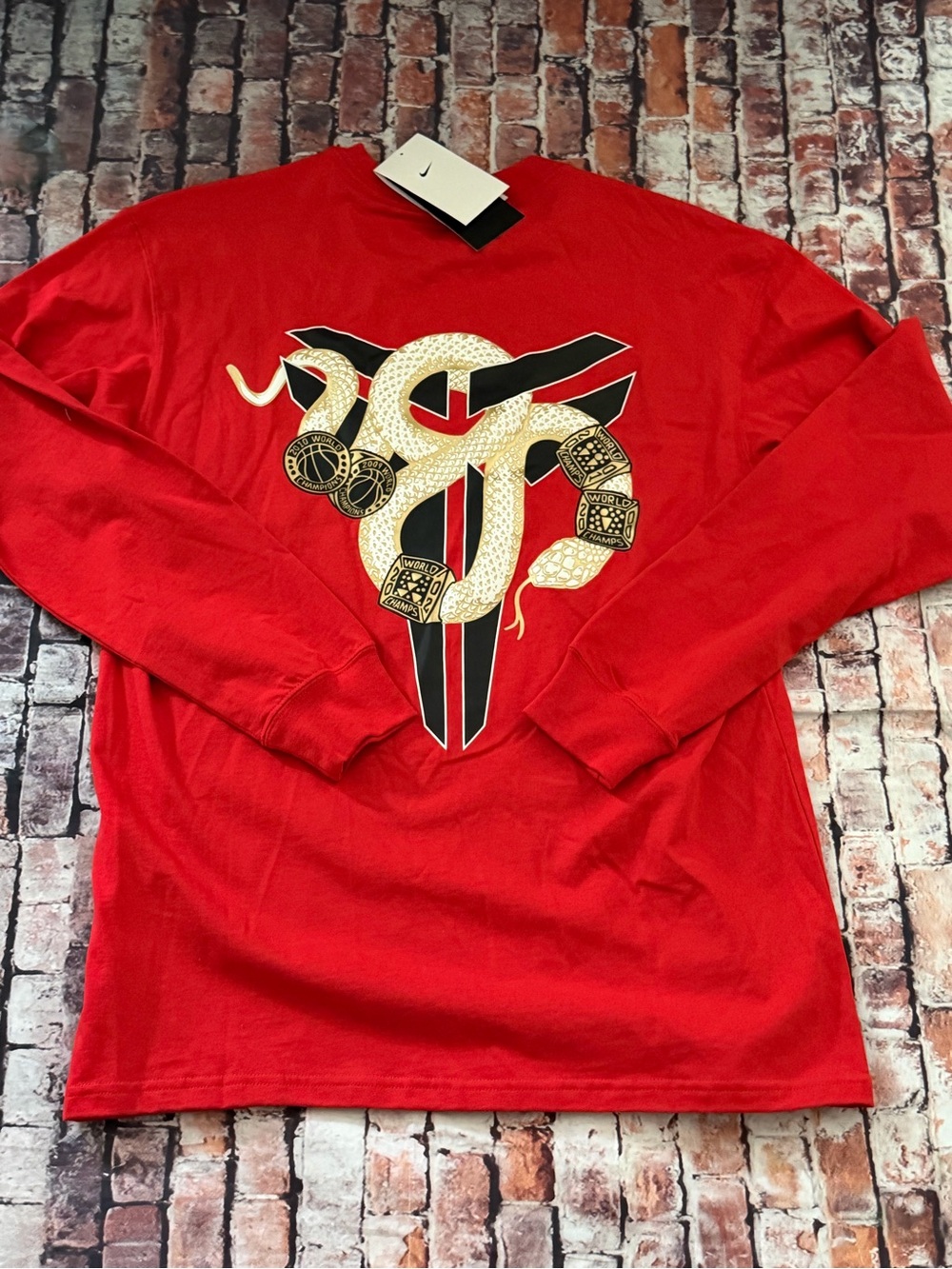 Men's Red Graphic Long-Sleeve Shirt with Snake Motif